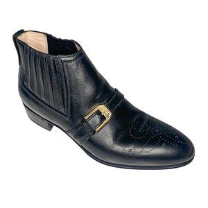 Gucci Interlocking G Logo Perforated Brogue Ankle Boot EU 37 US 7 Leather
